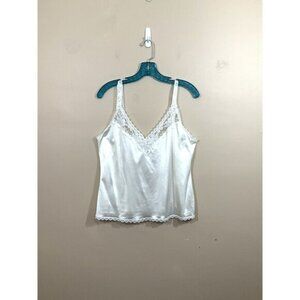 VTG  Maidenform Womens Lace Trim Cami Tank Top M White 70s Lingerie Coquette